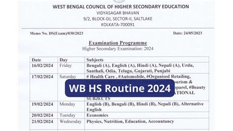 wb hs exam routine 2024